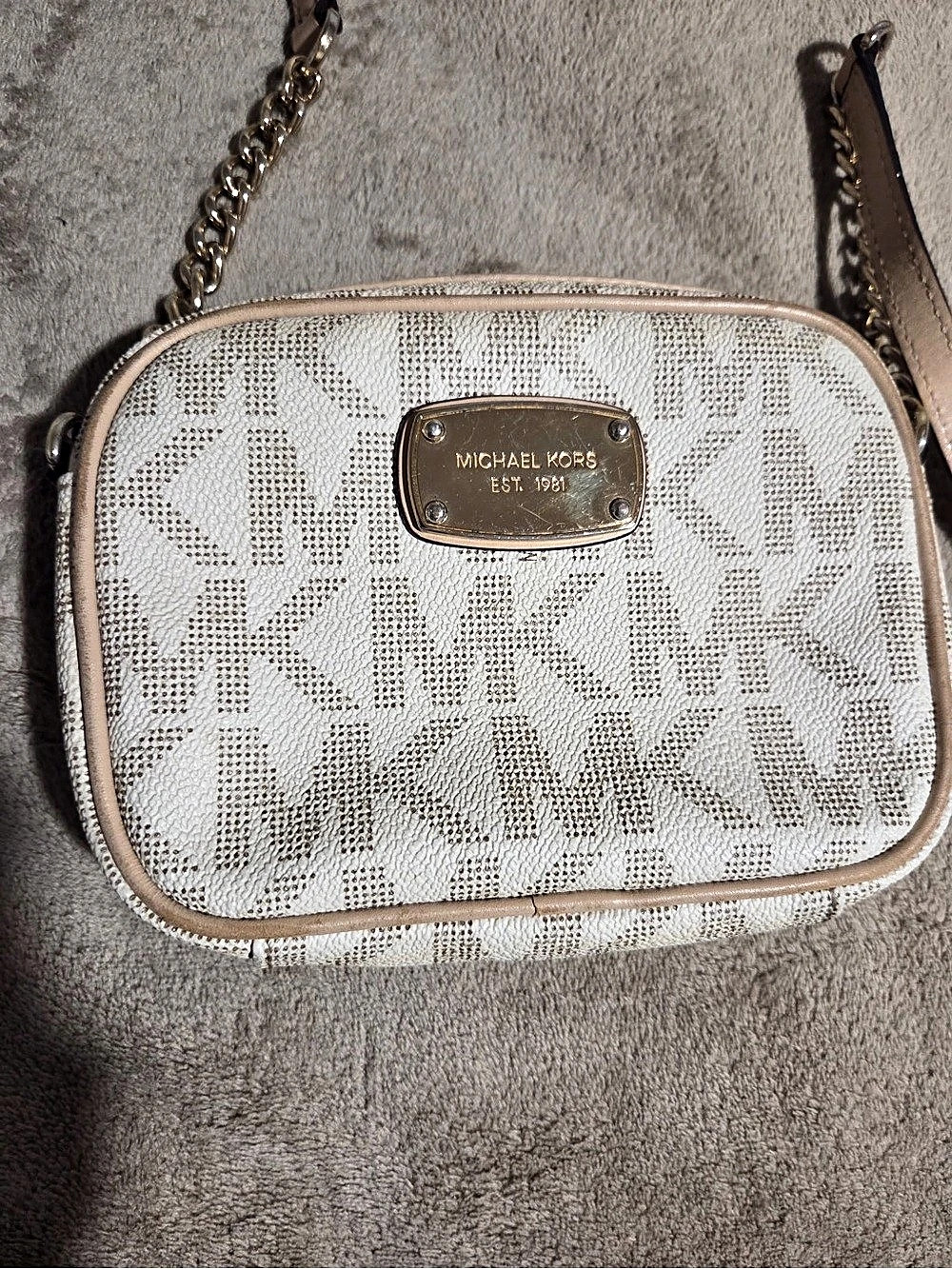Michael Kors Jet Set Large Logo Crossbody Bag Beige & White